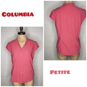 Columbia Pink Button Down Cap Sleeve Top Medium P